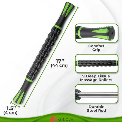 Kunova (TM) Muscle Roller Stick - Massage Tool for Releasing Myofascial Trigger Points, Reducing Muscle Soreness, Soothing Cramps and Relieving Muscle Pain