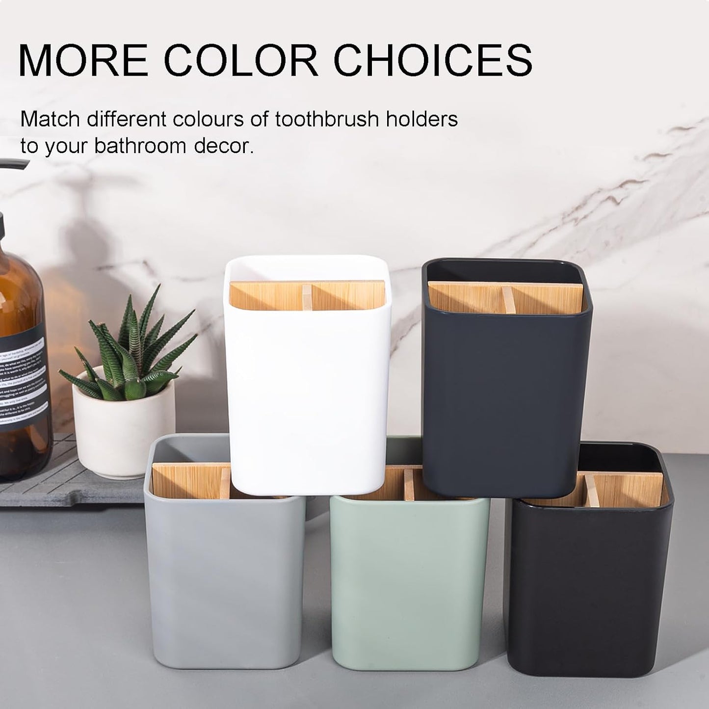 Bamboo Toothbrush Holder for Bathrooms Toothpaste Organizer - Black | Detachable Inserts, 3 Slots, Bathroom Counter Organizer, for Kids Electric Toothbrushes, Floss, Razors