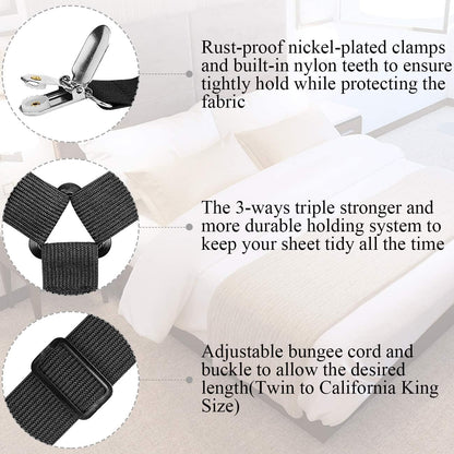 ZHOUBIN Sheet Suspenders Clips, Bed Sheet Straps Mattress Sheet Holders for Twin, Full, Queen, King - Keep Sheets in Place Corner Sheet Grippers Fasteners Sheet Stays