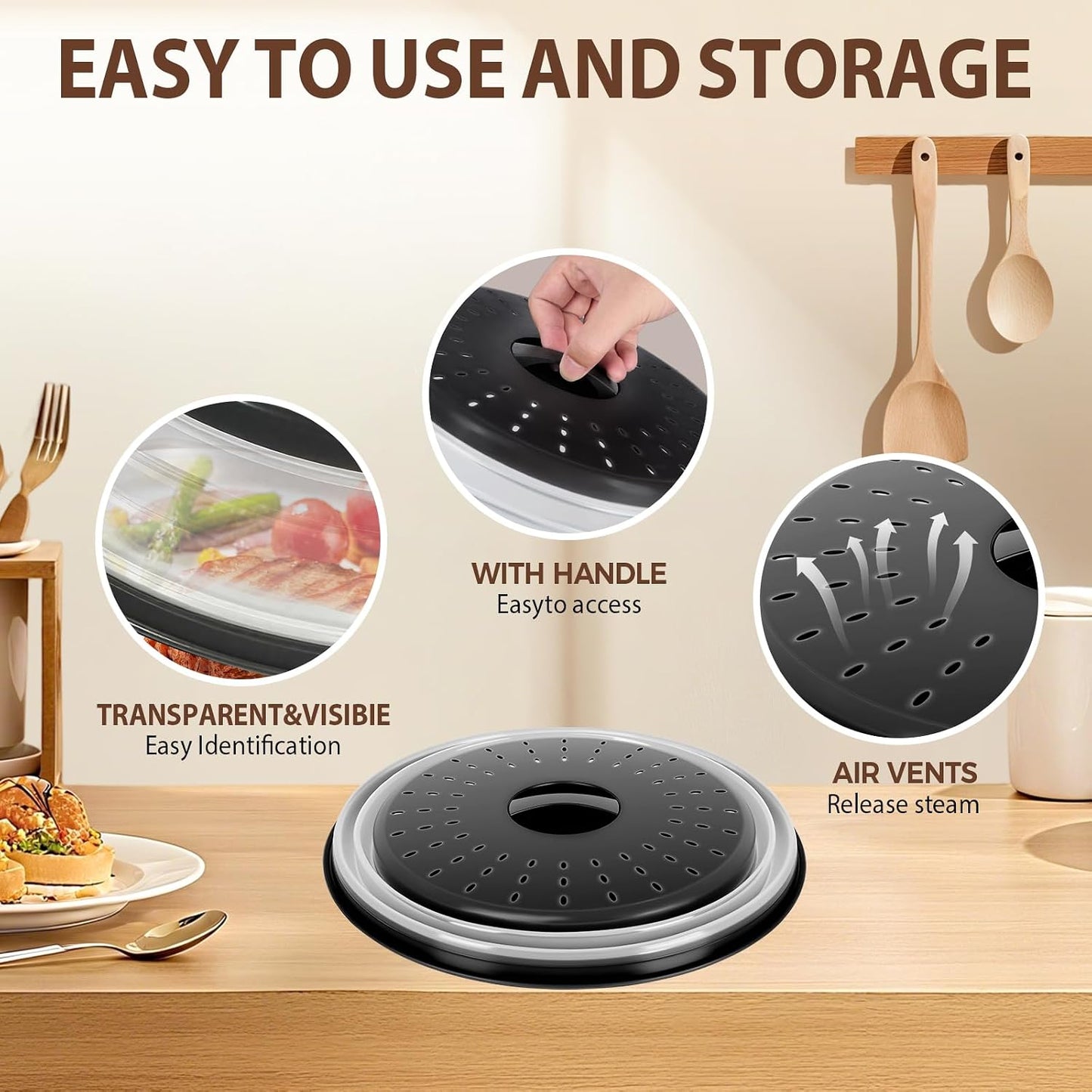 12 Inchs Microwave Splatter Cover & Silicone Mat, Large Vented Collapsible Guard dish Plate lid & Round Kitchen mat for food