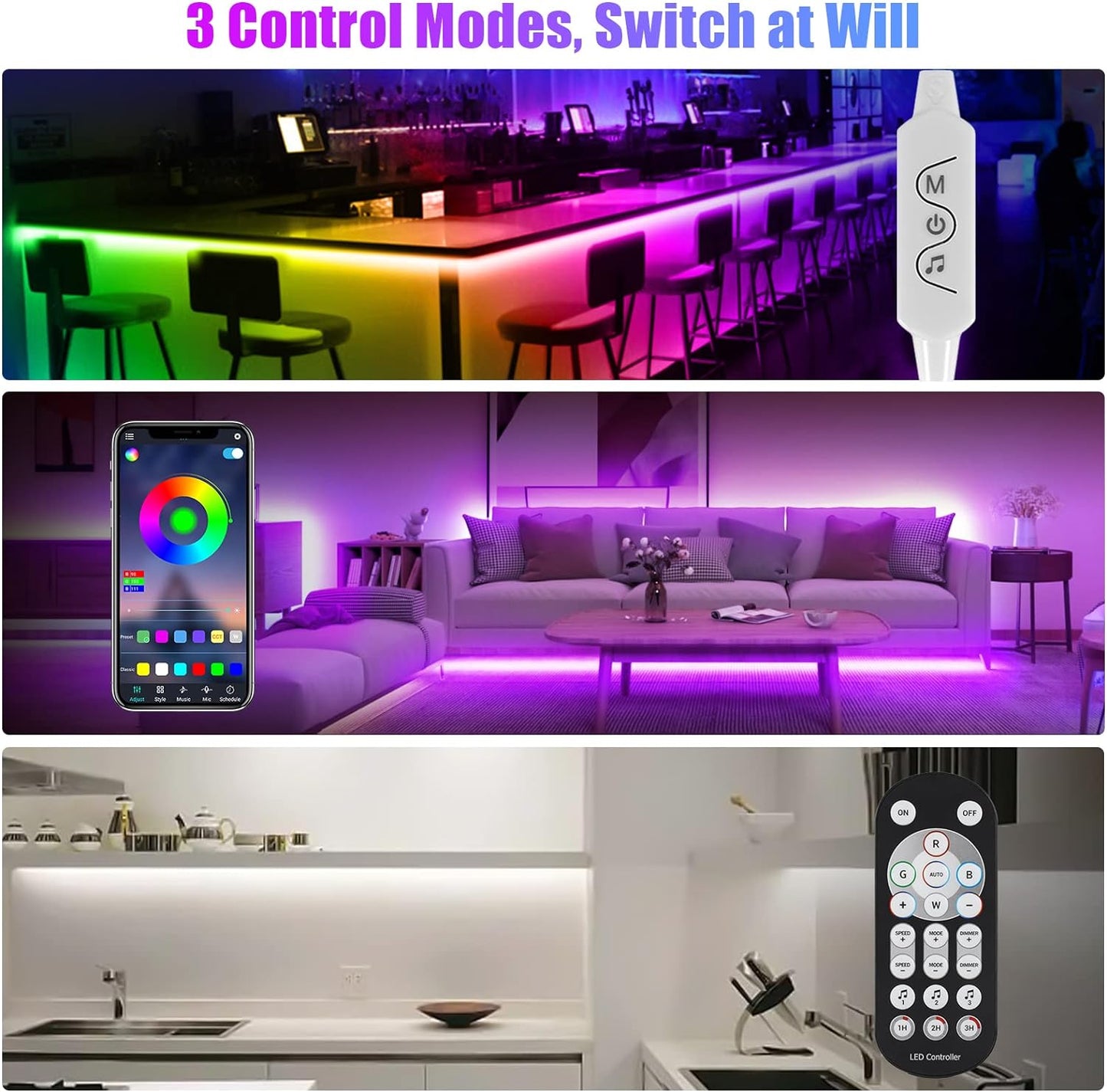 6Pcs Under Cabinet Lights Kit,Music Sync Color Changing LED Lights with RF Remote and APP,Dimmable Flexible Cabinet Lights,5V USB Under Cabinet LED Lighting for Counter Shelf Bookcase TV Back-6x1.64ft | Dimmable Flexible Music Sync Cabinet Lights,5V USB