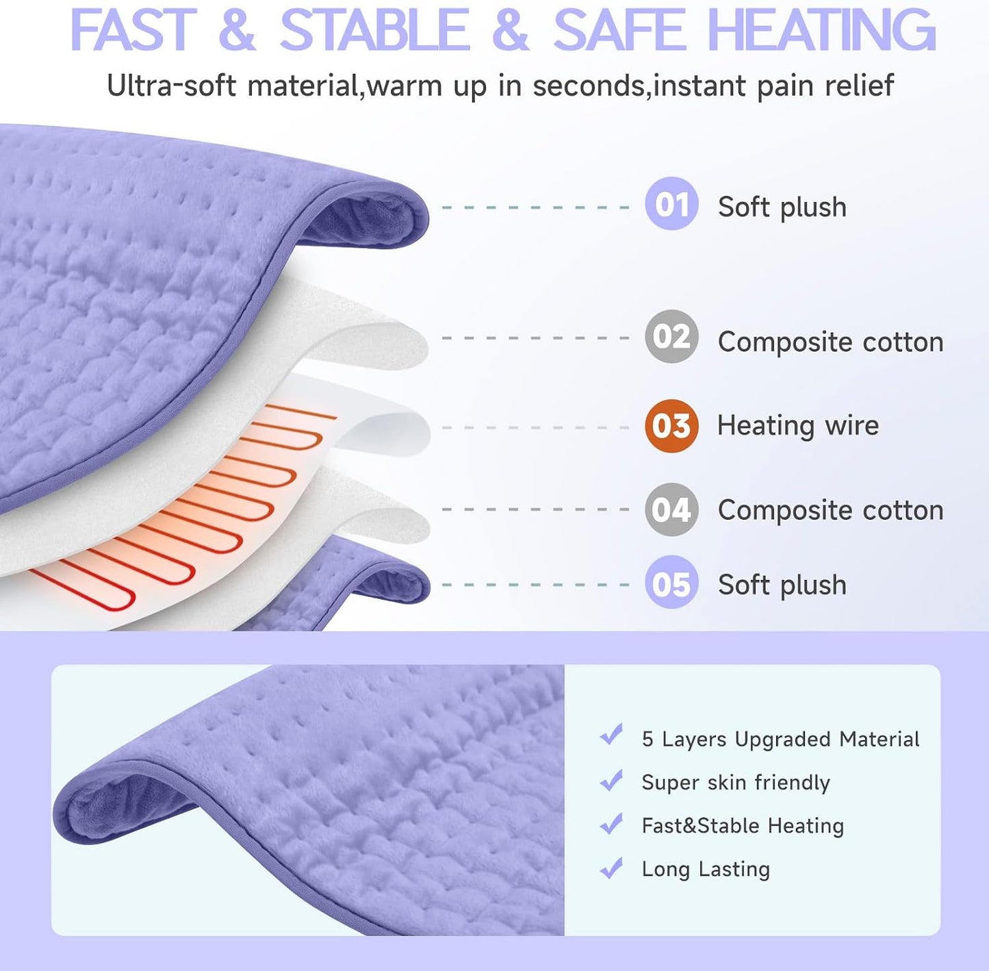 Heating Pad for Period Cramps, Heating Pad for Back/Neck/Shoulder Muscle Pain, 6 Heating&4 Timer Setting, Auto Shut Off, Dry/Moist Heat & Machine Washable, Gray Birthday Christmas Gifts for Women Mom