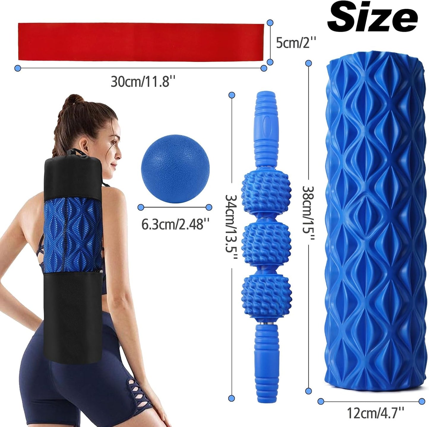 5 in 1 Foam Roller Set High Density Patented Foam Roller for Exercise | Foam Roller Massage Stick, Massage Ball, Resistance Band for Deep Muscle Massage Pilates Yoga Trigger Point Release Purple