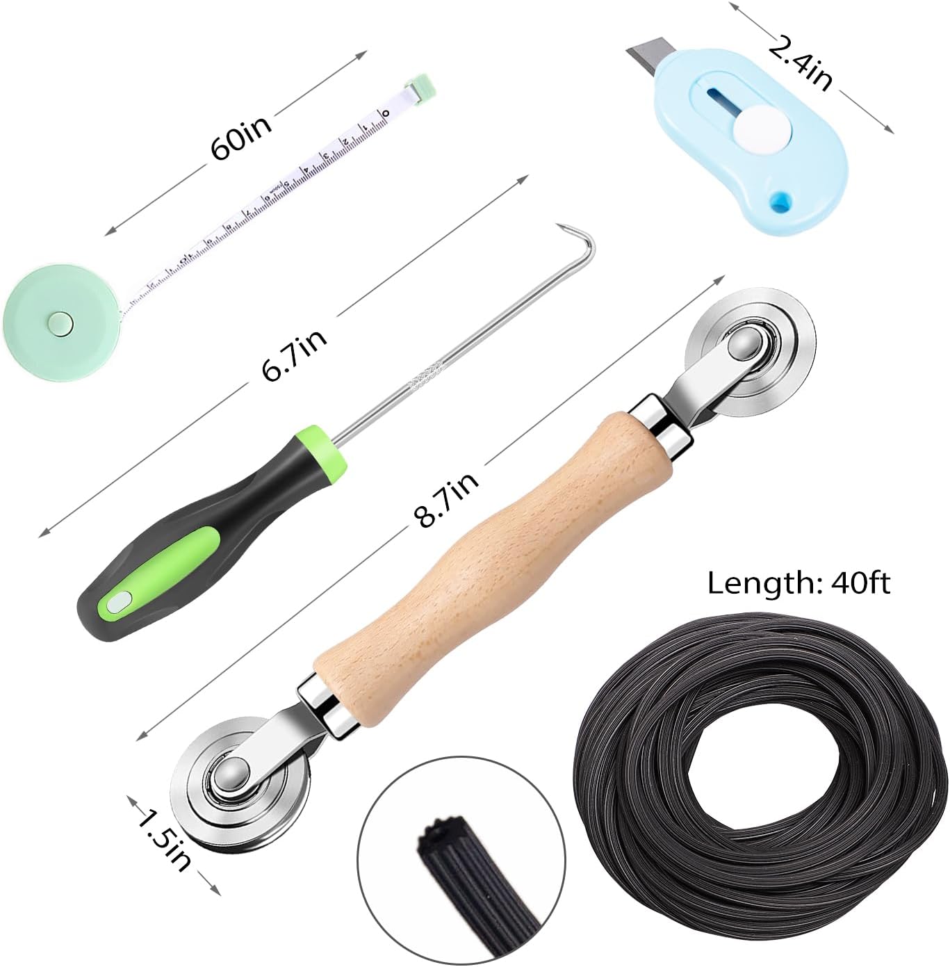 Windows Screen and Screen Door Repair Kit, 48"x118" Charcoal Fiberglass Mesh with Rolling Tool/Hook/Ruler/Cutter/Spline - Window Screen & Sliding Screen Door Replacement for Windows, TOOLTRIZ