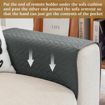 Remote Control Holder for Recliner, Sofa Armrest Organizer with Non-Slip Base, Tv Remote Holder Couch Caddy Armchair Caddy Bedside Organizer with 6 Pockets for Magazine, Tablet, Phone (Beige)