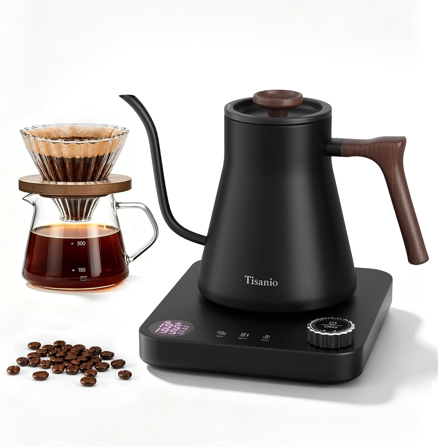 Gooseneck Electric Kettle with Temperature Control, 0.9L, Black | ±1°F Precision Pour Over Kettle, LCD Dual Display, Smart Two-Stage Heating, 2H Keep Warm, 304 Stainless Steel Interior