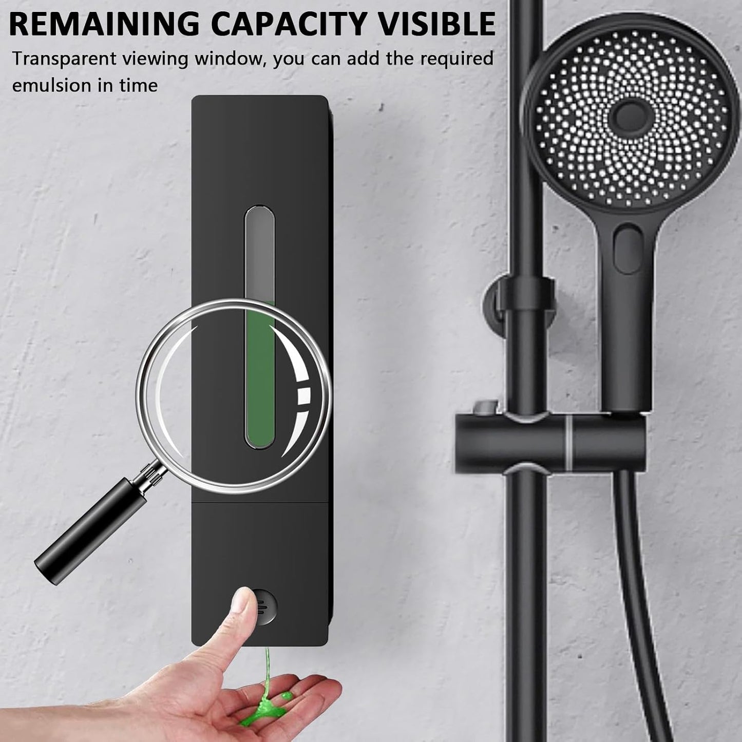 Single Wall Mounted Hand Soap Dispenser, 13.5oz/400ml Black Showe | Clear Refillable Liquid Lotion Soap Dispenser, Gel Container Shower Pump Dispenser and Organizer for Bathroom Kitchen