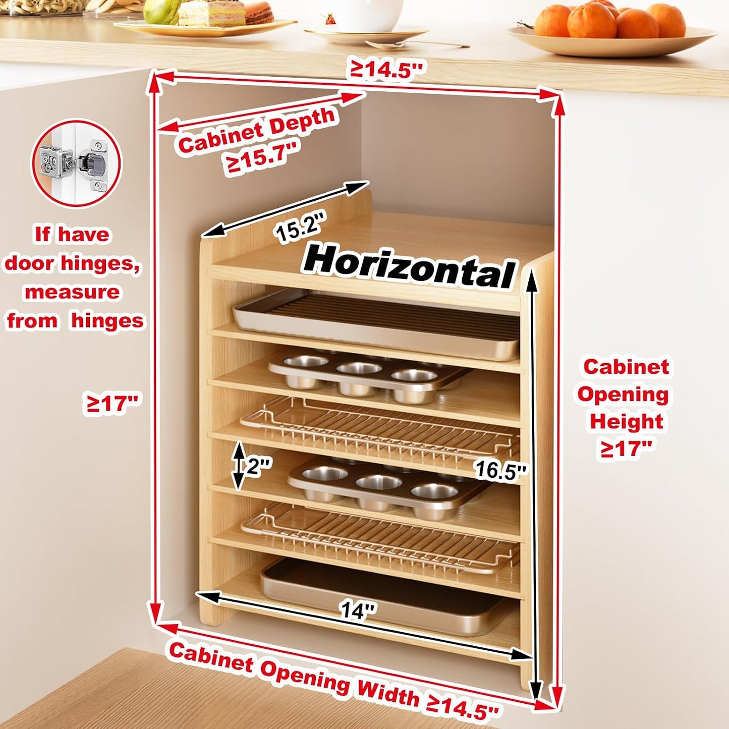 7 Tier Wooden Tray Dividers for Cabinets Cookie Sheet Organizer for Pot, Pans, Baking Tray Organizer for Kitchen Documents Storage(20" W x 16.5" H x 15.2" D)