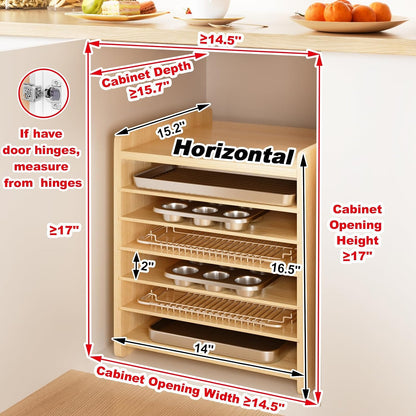 7 Tier Wooden Tray Dividers for Cabinets Cookie Sheet Organizer for Pot, Pans, Baking Tray Organizer for Kitchen Documents Storage(20" W x 16.5" H x 15.2" D)