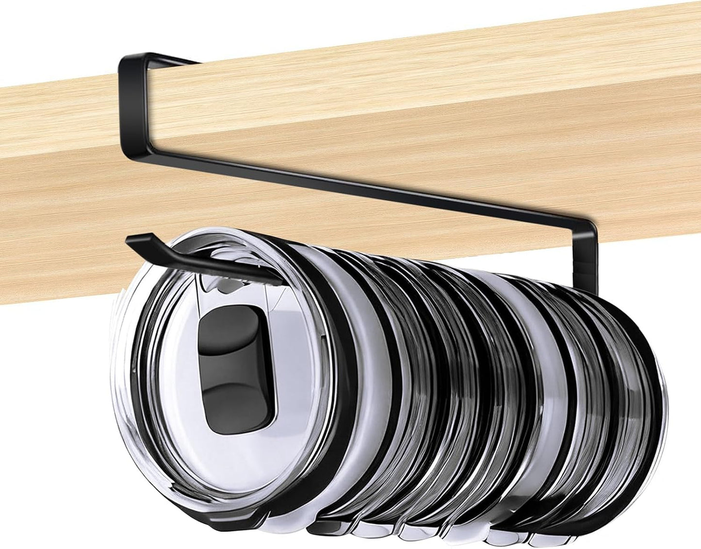 Tumbler Lid Organizer for Cabinet - Under Shelf & Behind Door Lid Holder, No-Drill Kitchen Organizer and Storage, Space Saving Rack Fits 24oz 30oz 40oz Water Bottle Tumbler Lids