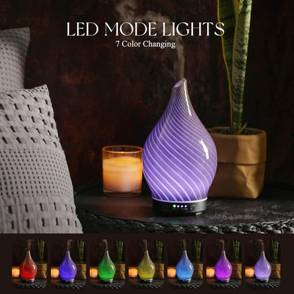Porseme Oil Diffuser 3D Glass Aromatherapy Ultrasonic Humidifier, Air Refresh Auto Shut-Off, Timer Setting, BPA Free for Home Hotel Yoga Leisure SPA Gift 150ml Last 6H - Colors A