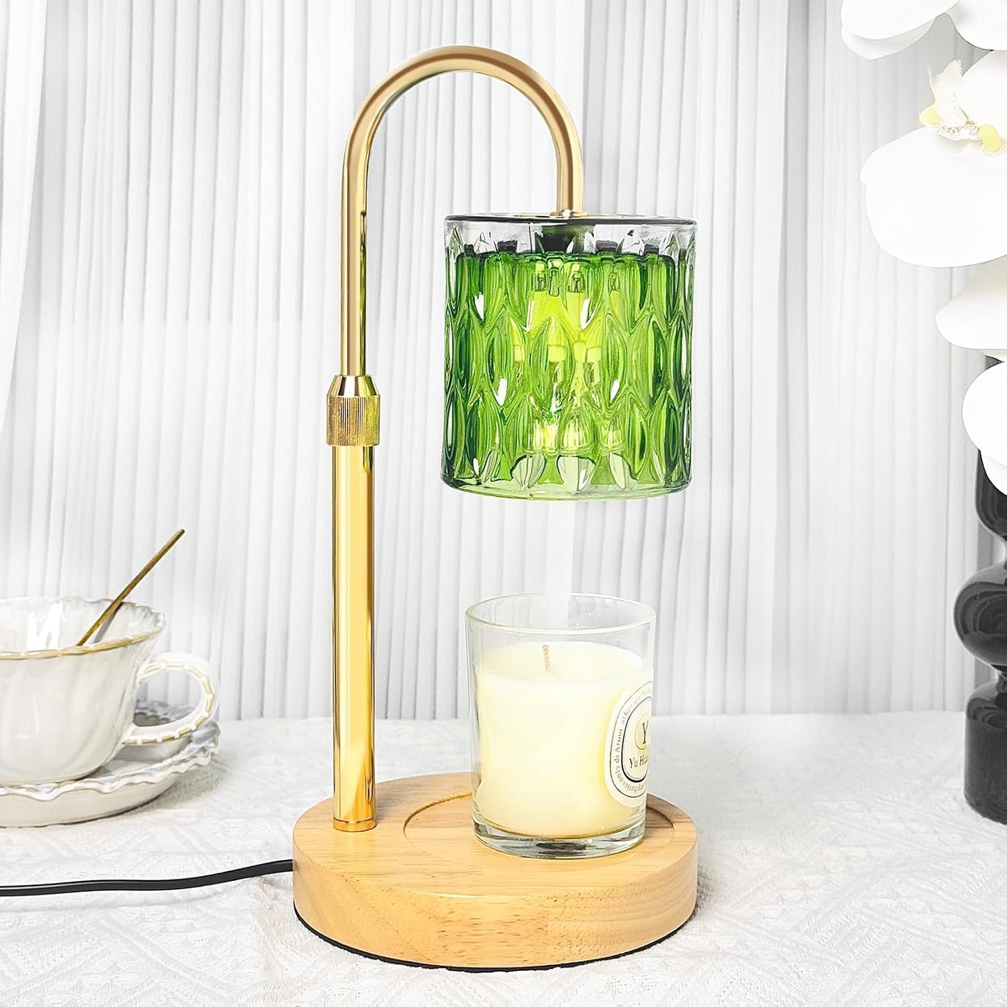 HAIDOLIANG Blue Candle Warmer Lamp with Timer and Dimmer | Height and Brightness Adjustable,Glass Electric Wax Warmer with 2 Bulbs for Women Gifts, Home Decor for Scented Jar Candles