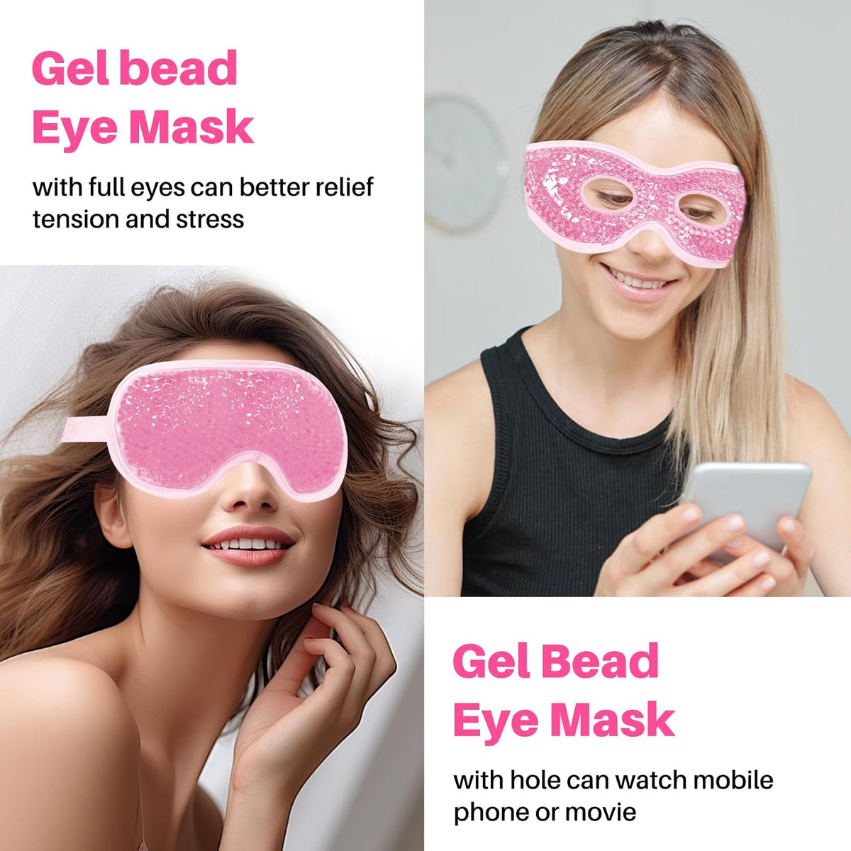 Cooling Eye Mask with Gel Bead 2 Pack Gel Eye Mask Cold Eye Mask for Relaxtion,Puffy Eyes Reusable Cold & Warm Compress for Puffiness,Dry Eyes,Headaches,Migraines,Stress Relief,Post Surgery