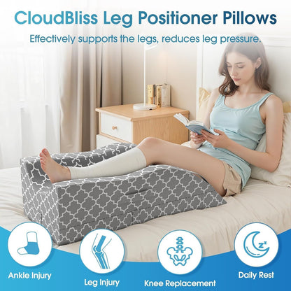 CloudBliss Leg Elevation Pillow for After Surgery, Adjustable Height Memory Foam Wedge Pillow with Cooling Ice Silk Cover, Ergonomic Leg Support for Knee, Comfort Care for Blood Circulation, Grey