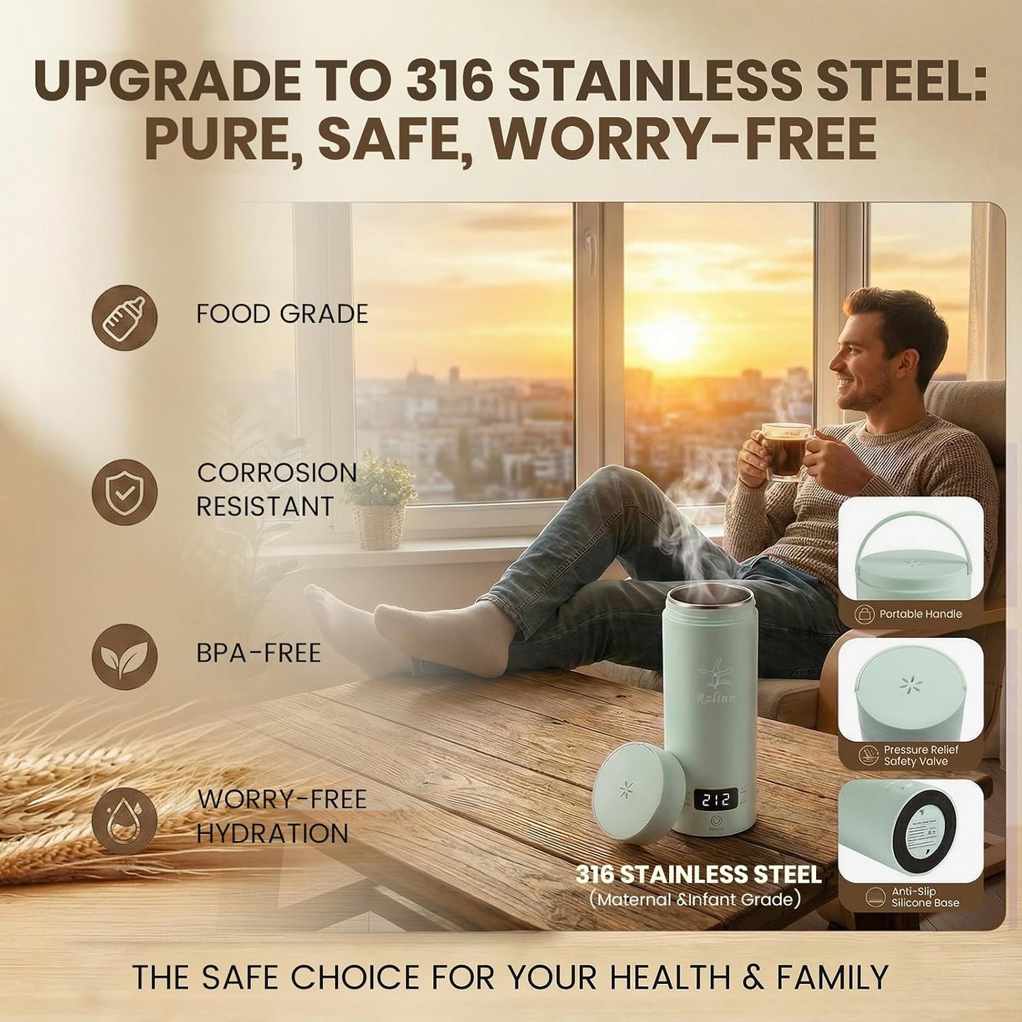 Portable Electric Kettle （120V）, Travel Tea Kettle, 316 Stainless Steel Premium Liner, 4-speed Temperature Adjustment with Auto Shut-off and Boil-Off Protection black