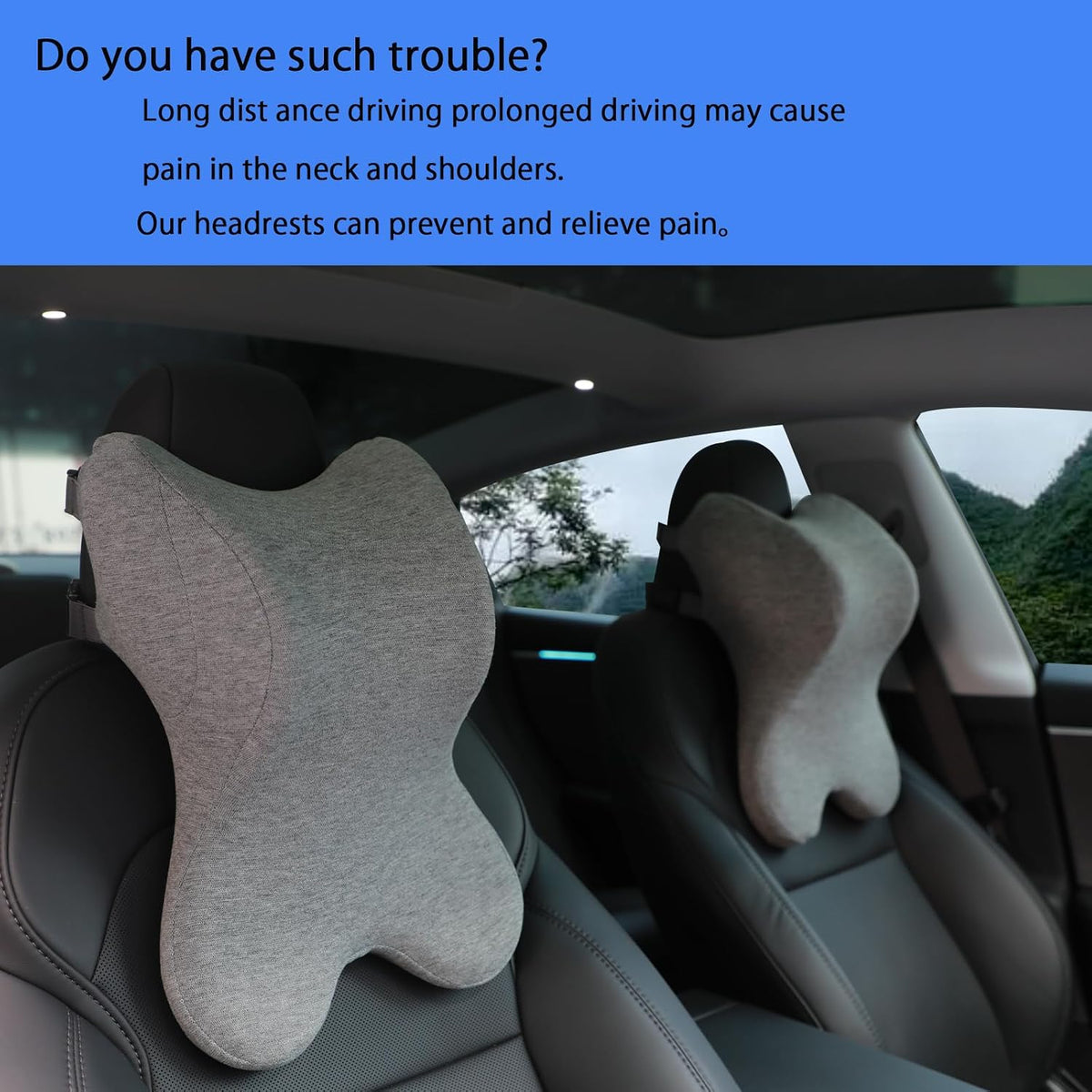 Car Neck Pillow for Driving Gaming Chair Headrest Pillow Office Chair Neck Pillow Ergonomic Design Double Straps Design Suitable for Different Heights