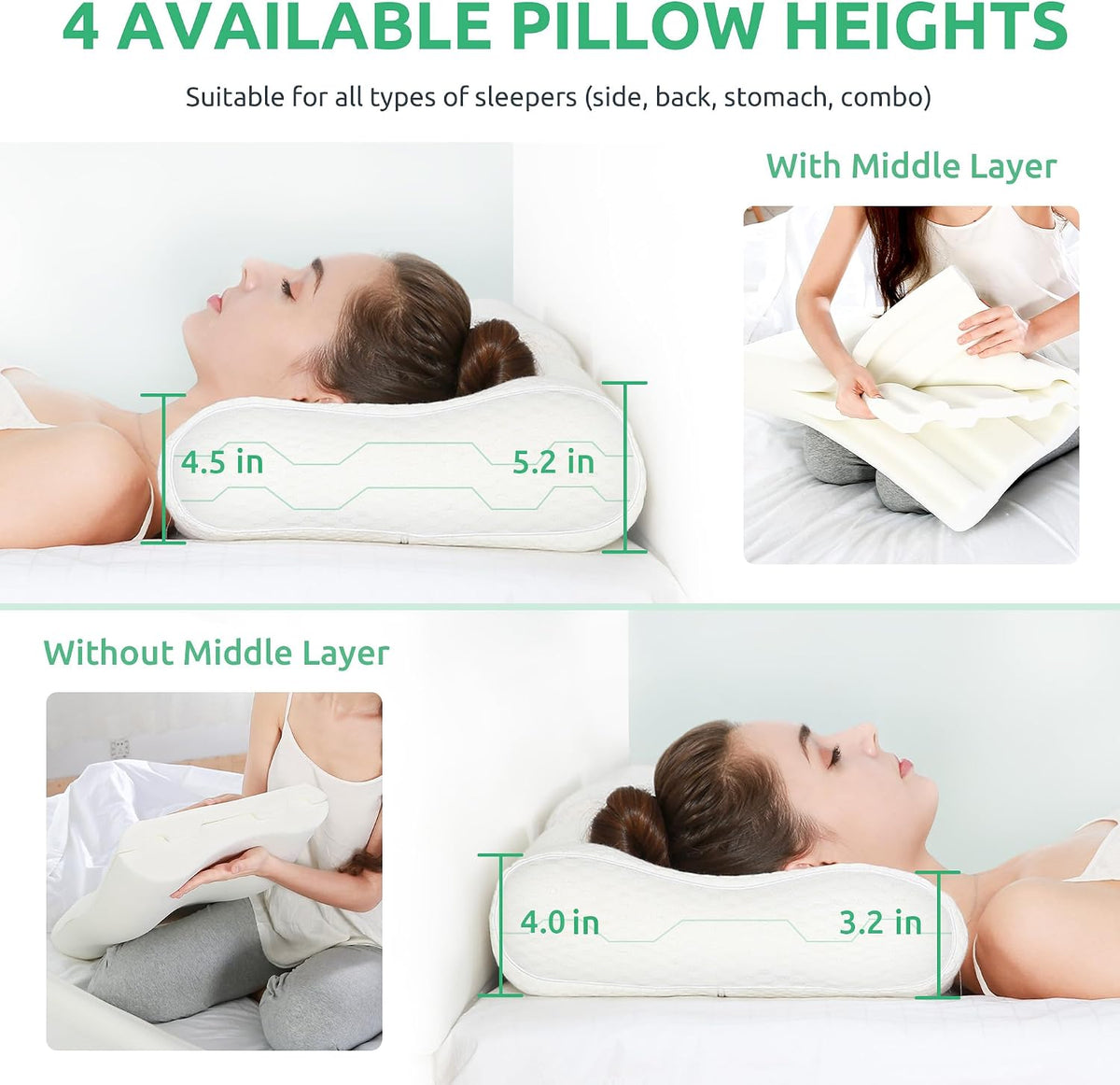 UTTU Cervical Pillow for Neck Pain Relief, Memory Foam Neck Pillow for Sleeping, Adjustable Orthopedic Sandwich Pillow, Contour Cooling for Side Back Stomach Sleeper, Queen(23.6"×13.8"×5.2"/4.5")