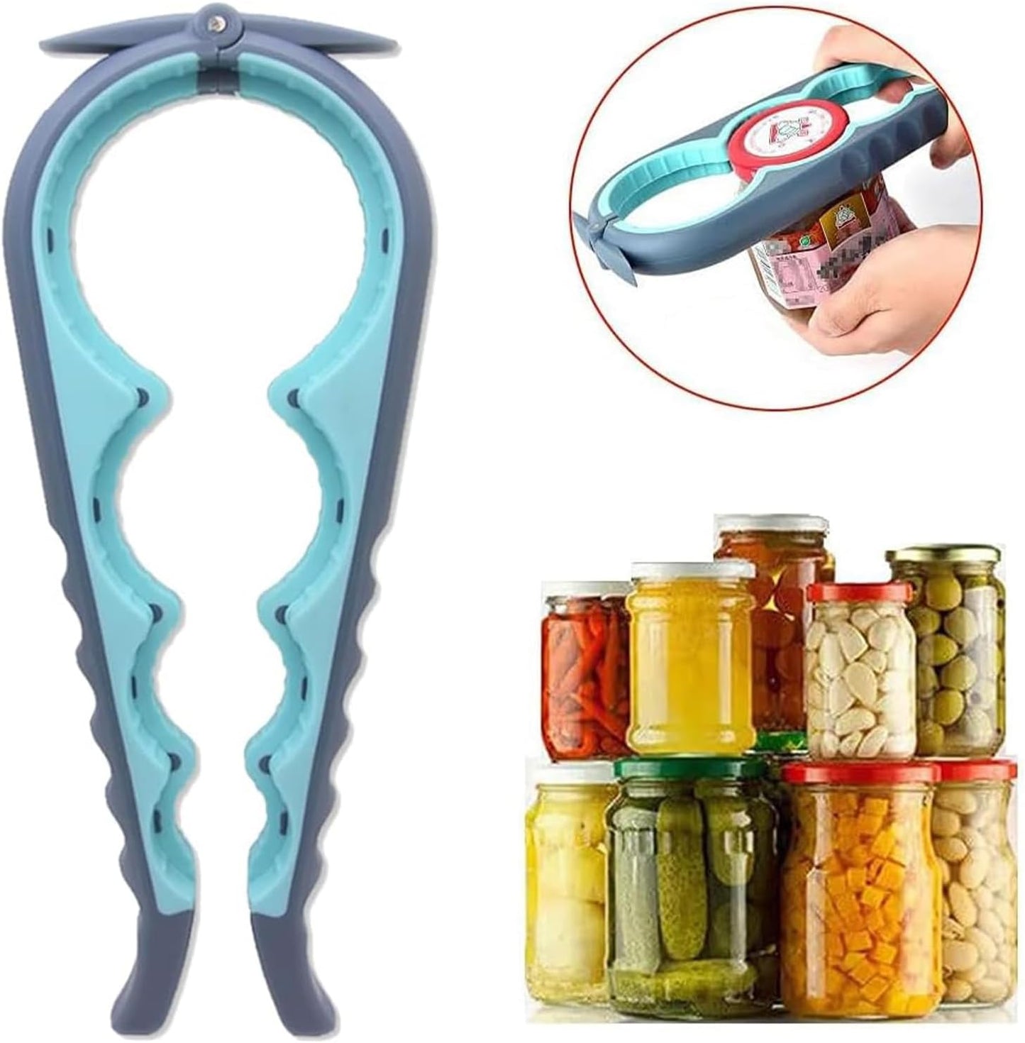 Jar Opener for Seniors with Arthritis,Jar Opener for Weak Hands,5-in-1 Bottle Opener,4-in-1 Can Opener (A-Blue)