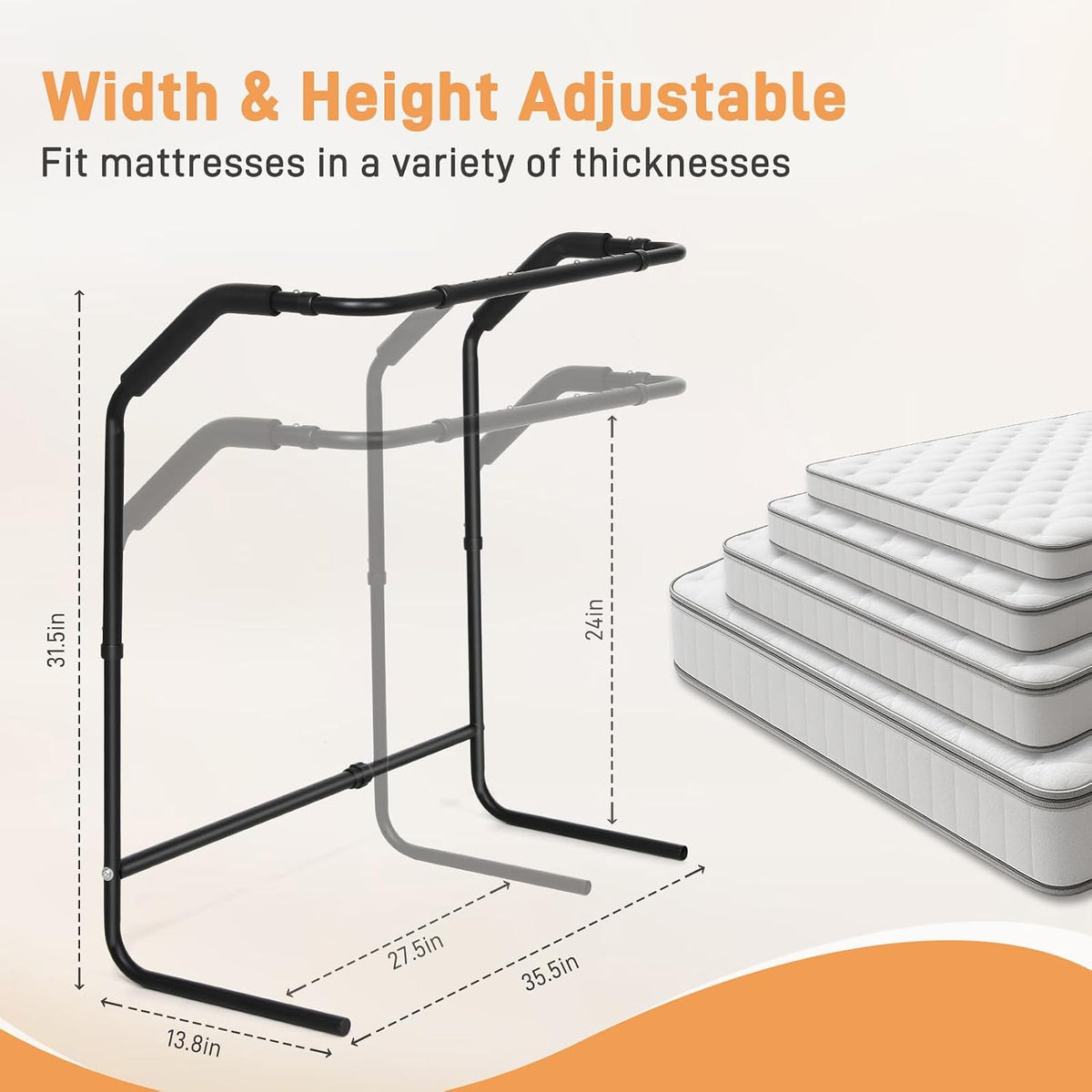 Blanket Lifter for Feet Under Mattress with 4 Clips–Extra-wide Foot Tent Keep Blankets Off Feet, Height Width Adjustable Bed Cradle Lift Bar Sheet Support for Enhanced Foot Toe Leg and Knee Comfort