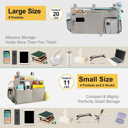 Surblue Bedside Caddy Hanging Organizer Storage Bag Pocket for Bunk, Hospital, College Dorm Rooms, Baby Bed Rails, Camp - 4 Pockets, 2 Hooks (Blue)