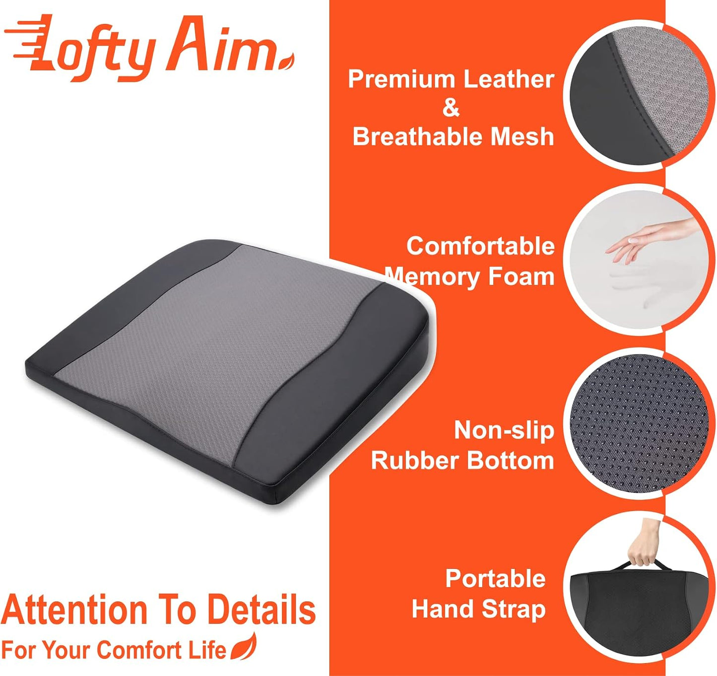 Lofty Aim Car Seat Cushion, Memory Foam Car Seat Cushions for Long Driving | Comfy Car Seat Pillow for Pain Relief, Driver Seat Cushion Adds Height, Butt Cushion for Car, Truck, Office Chair, Black