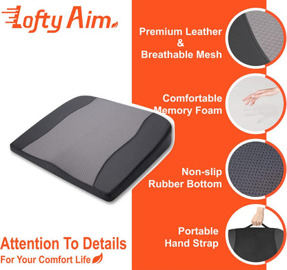 Lofty Aim Car Seat Cushion, Memory Foam Car Seat Cushions for Long Driving | Comfy Car Seat Pillow for Pain Relief, Driver Seat Cushion Adds Height, Butt Cushion for Car, Truck, Office Chair, Black