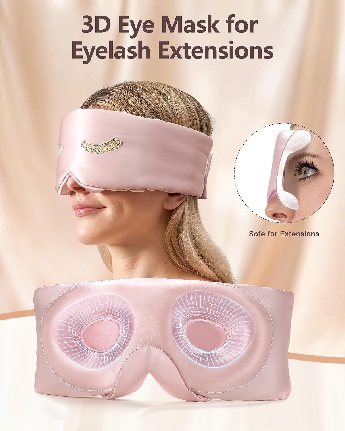BeeVines Luxury Pure 100% Silk Sleep Mask for Women, 3D Contoured Eye Mask