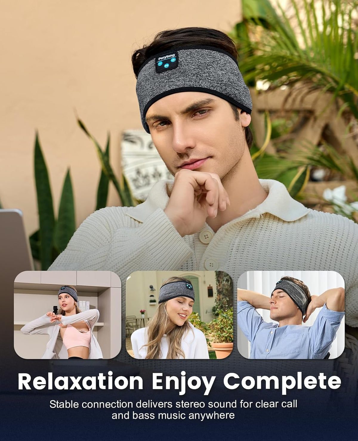 Perytong Sleeping Headphones Bluetooth Headband, Soft Long Time Play Sleeping Headsets with Built in Speakers Perfect for Workout,Running,Yoga,Travel, Darkgray