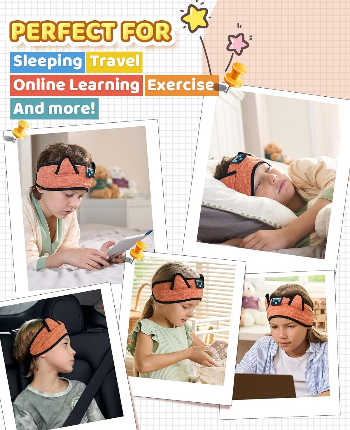 KIDSBAND Kids Bluetooth Headphones, Sleep Headband [Wireless & Wired Playback 2in1] Foldable Headphones for School/Travel/Tablet/Sleep
