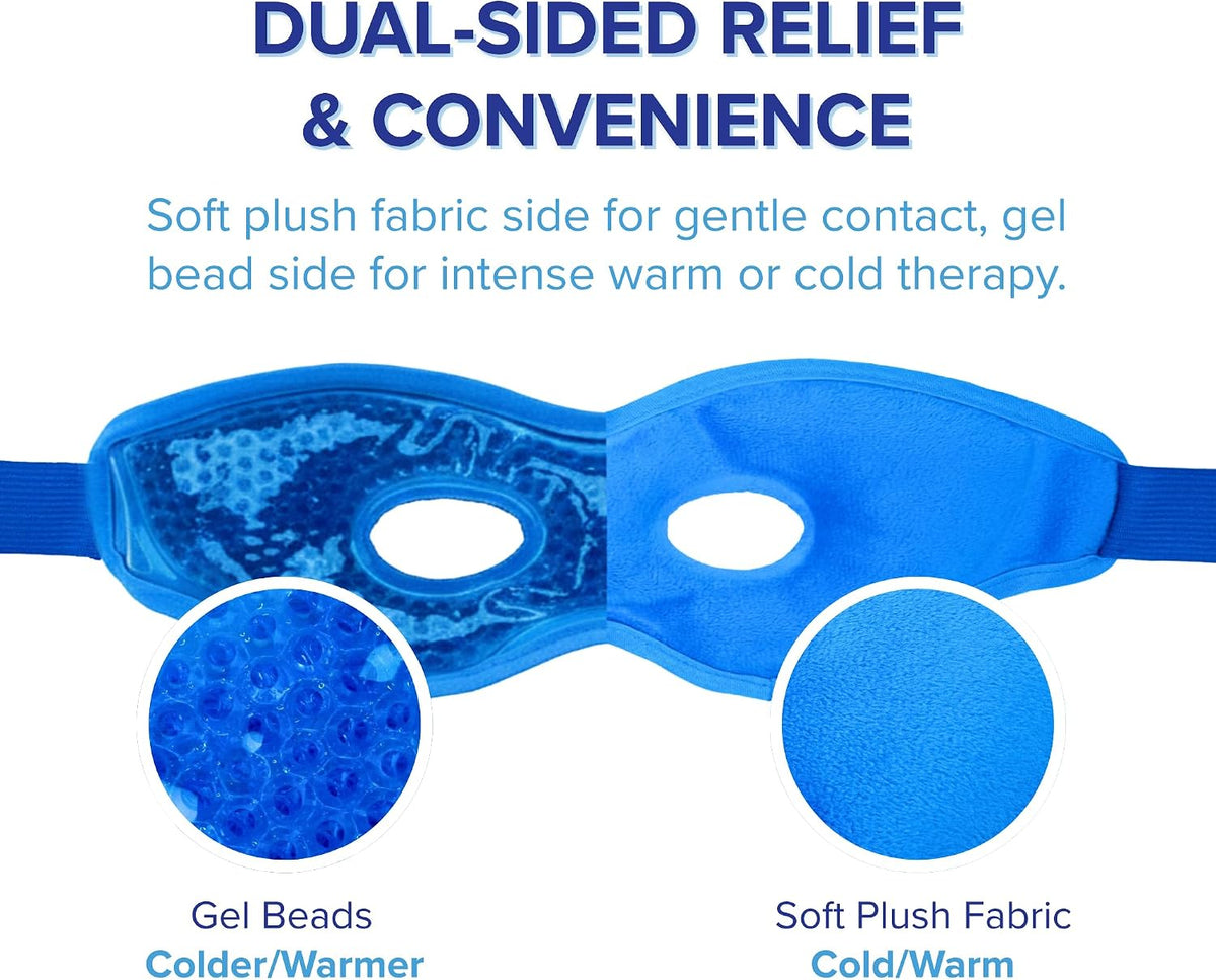 LIFE WORKS Gel Eye Mask with Cutout, Reusable, Hot or Cold, Blue