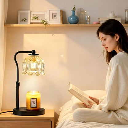 CASTLELIFE Electric Candle Warmer Lamp with Timer & Dimmer, Height Adjustable Wax Warmer for Jar Candles, Flower Wax Melter with Wood Base, Home Decor House Warming Gifts for Women Mom, Natural Wood