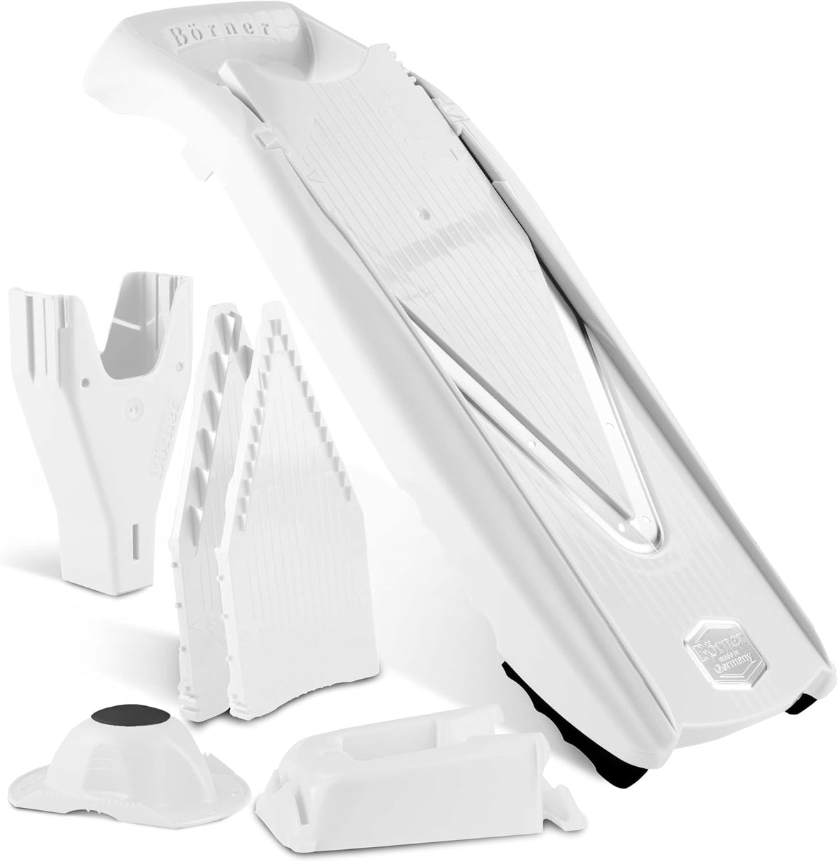 Mandoline Food Slicer Börner V5 (Profi Set) by Reston Lloyd • V-Slicer with 4 Inserts, Docking Station & Food Holder • Made in Germany • Fruit & Vegetable Chopper • Multiple Settings • Color: Lime