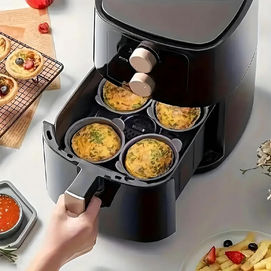 3pcs Silicone Air Fryer Cups – Reusable Non-Stick Baking Liners Good for Muffins, Eggs, Cupcakes, Black