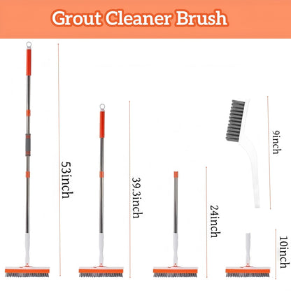 Grout Cleaning Brush with Adjustable Long Handle, V-Shaped Grout Scrub Brush for Tile Floors, 2 in 1 Stiff Bristle Scrub Brush for Crevice, Tile Line, Shower, Kitchen, Bathroom