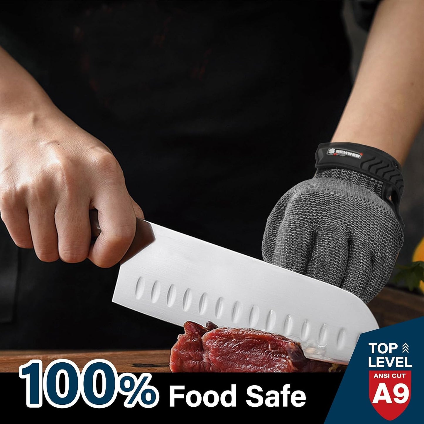 Schwer SlicePro ANSI A9 Cut Resistant Glove PR1706, Stainless Steel Mesh Metal Glove, Food Grade for Kitchen Cooking, Butcher Meat Cutting, Oyster Shucking, Mandoline, Fishing, (M, 1 PCS)