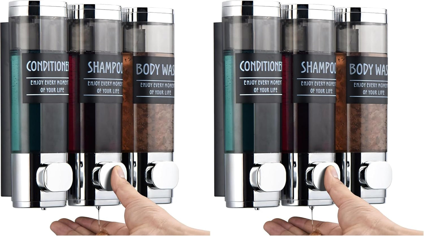 Shampoo and Conditioner Dispenser,GlintGath Shower Dispenser 2 Chamber No Drill Shampoo Dispenser for Shower Wall Mounted Shower Soap Dispenser for Bathroom Hotel,2 * 300ML,Matte Black