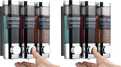 Shampoo and Conditioner Dispenser,GlintGath Shower Dispenser 2 Chamber No Drill Shampoo Dispenser for Shower Wall Mounted Shower Soap Dispenser for Bathroom Hotel,2 * 300ML,Matte Black