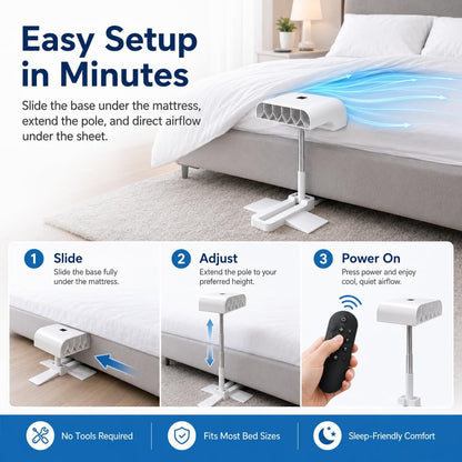 Rhona Breezel Sleep Bed Fan, Bed Cooling System with Remote Control, 5 Speeds, Quiet Airflow, Adjustable Height, Digital Display and Timer for Bedroom Night Cooling