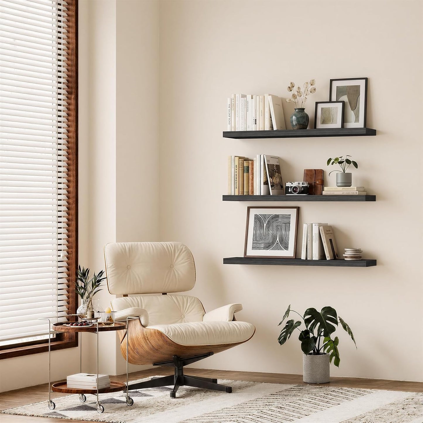 BAYKA Rustic Brown Floating Shelves 22.5in, Set of 2, Wall Mount Wood Shelf | Easy Install, 22lbs Max Load, Hidden Bracket, for Bathroom Bedroom Living Room or Kitchen, Hanging Shelf Book Decor Storage