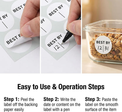 300 Pcs Expiration Date Stickers, 1 Inch Round Blank Best By Labels, Self Adhesive Food Date Stickers for Food Containers, Refrigerator, Freezer, Meal Prep, Restaurant and Food Service Use