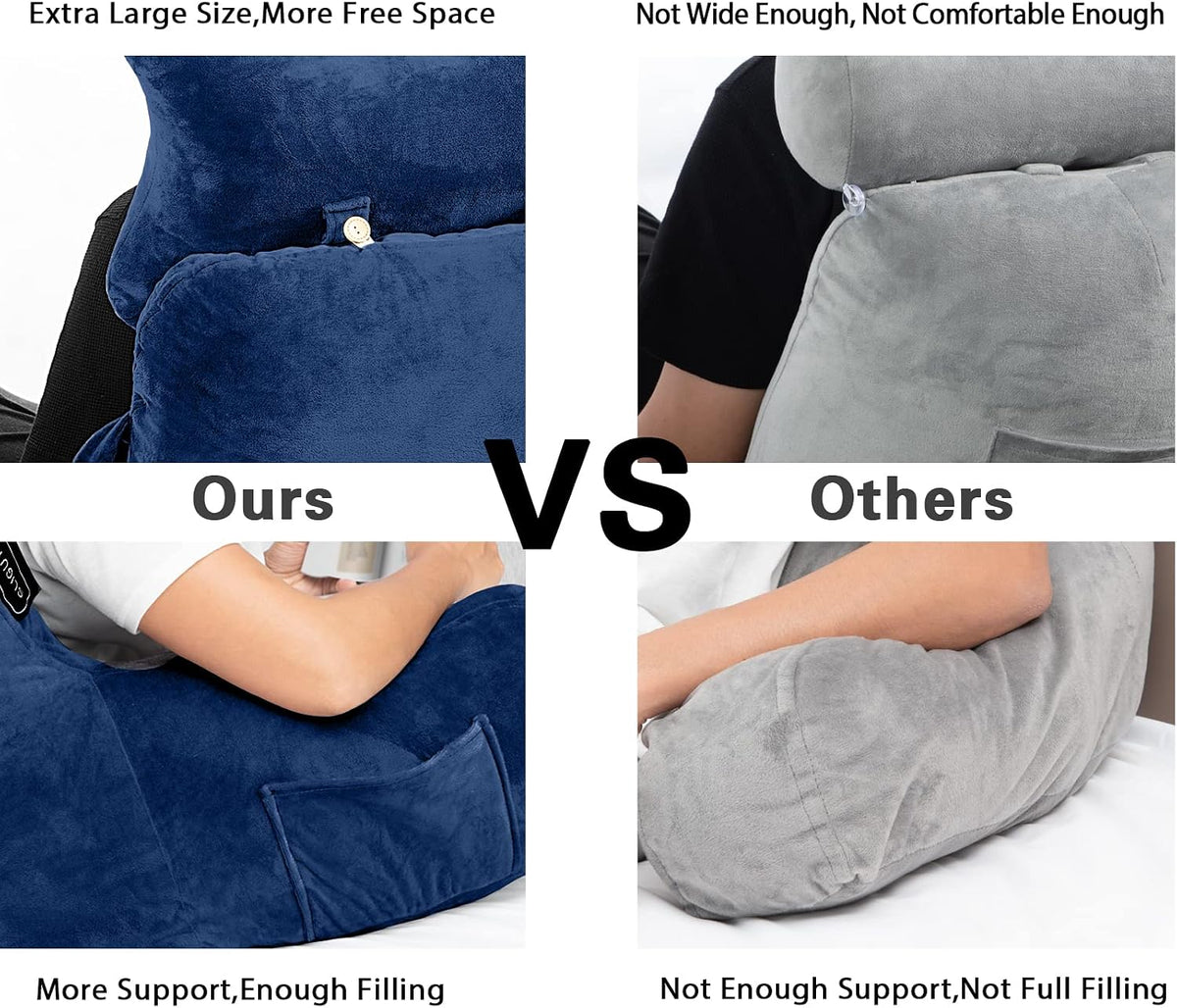 SLIGUY Reading Pillow-Bed Rest Pillow with Detachable Neck Roll & Support Arm for Sitting in Bed Couch or Floor-Backrest Reading Pillow Adult Back Pillow for Reading/Watching TV/Gaming,Dark Grey