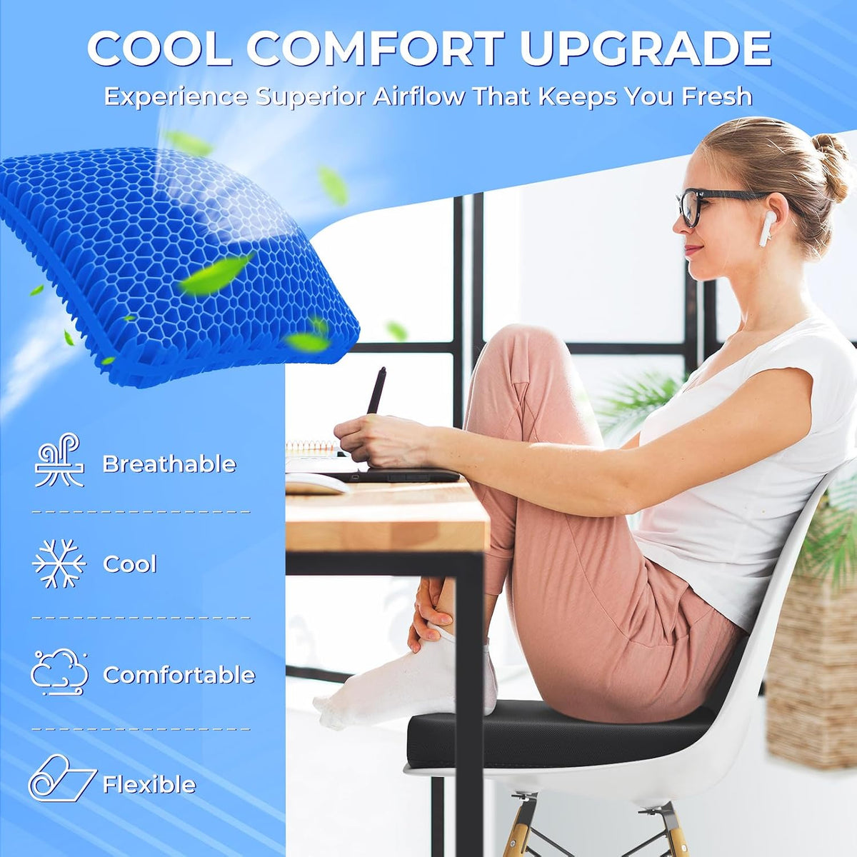 TushGuard Gel Seat Cushion for Long Sitting, Breathable Thick Patent Design