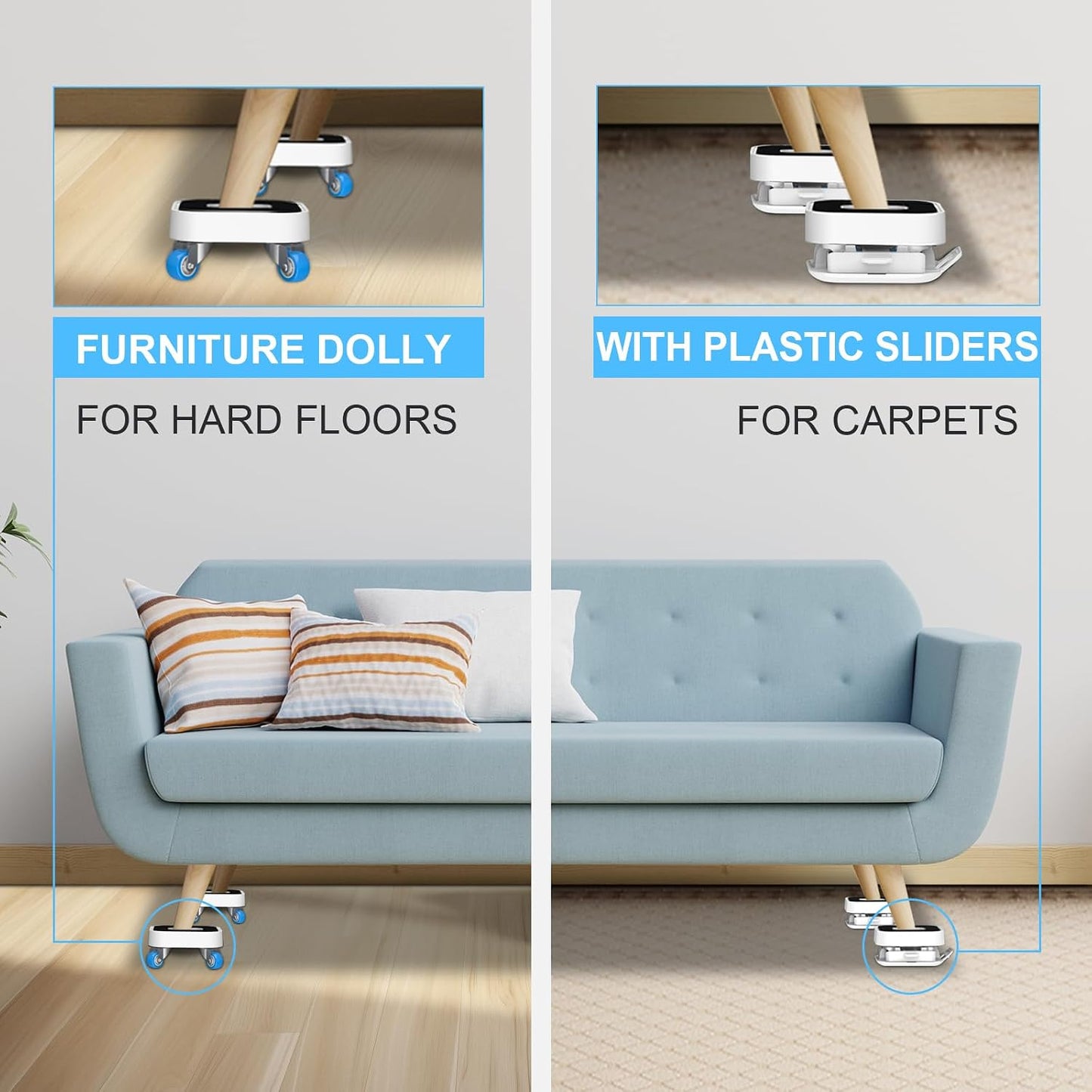 New Upgrade Furniture Sliders: Furniture Movers with Wheels & Groove | Furniture Dolly with 360° Rotatable Wheels - Appliance Roller for Moving Heavy Sofa Bed - Load Capacity Up to 750lb