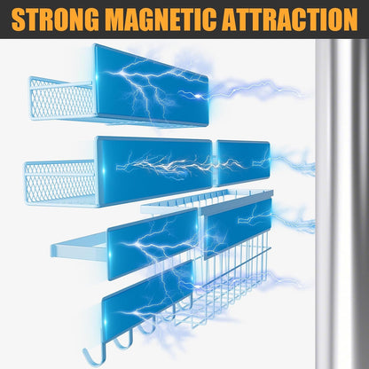 4 Pack Magnetic Shelves for Washing Machine, Heavy-Duty Magnetic Laundry Organizer with Hooks, Washing Machine Shelf for Refrigerator, Metal Storage Baskets, Closet & Laundry Room Organization(Black)