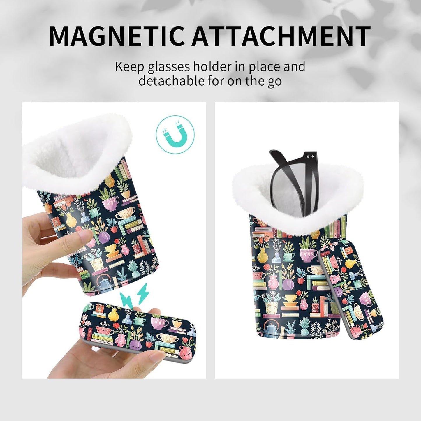 Plush Lined Eyeglasses Holder, Cute Magnetic PU Leather Glasses Stand Case for Women Men Kids