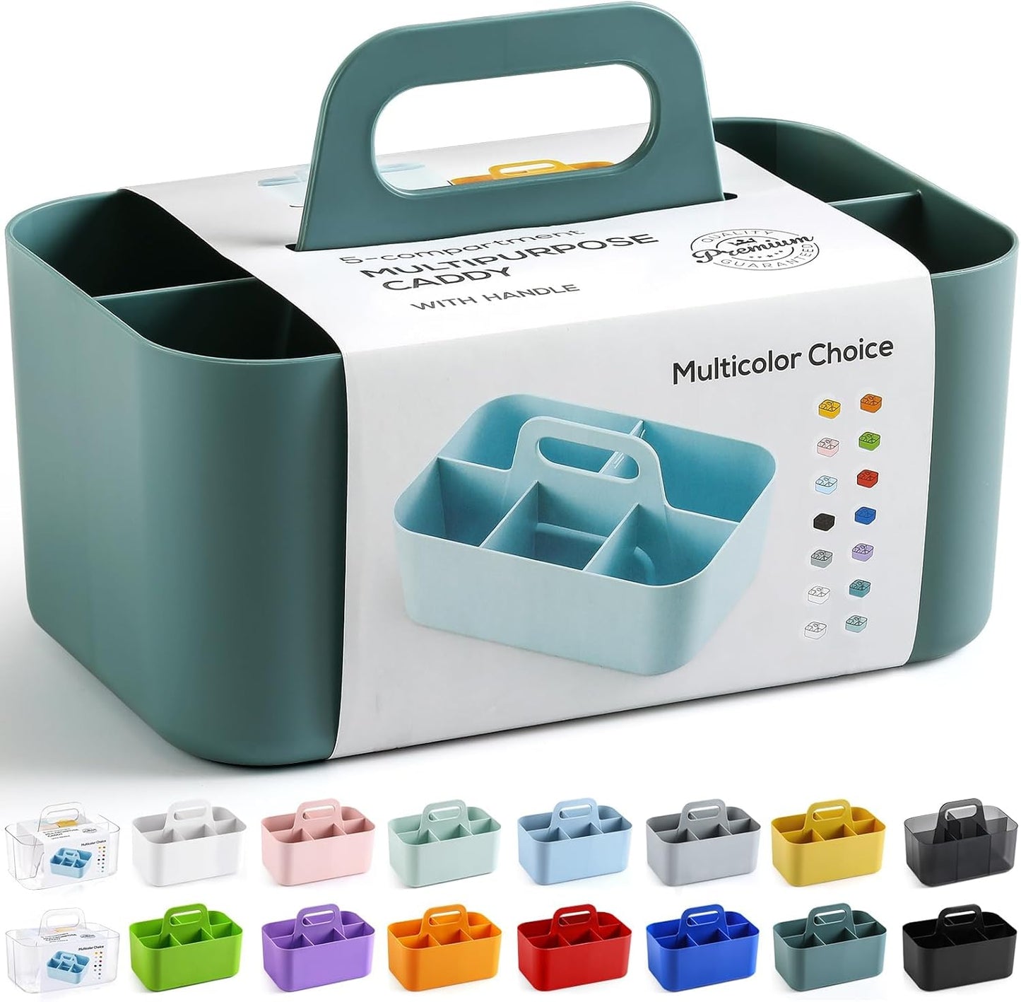 Multiuse Caddy Organizer with Handle, Portable Divided Plastic Tote Bin - Art Craft, Stationary Pen Marker Crayons, Makeup Hair Supplies Storage - Bathroom, Classroom, Dorm, Office, Desk Holder - Grey