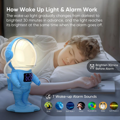 AFEXOA Astronaut Sunrise Alarm Clock with Wake Up Light for Kids