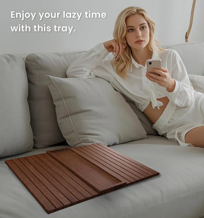 Bamboo Folding Sofa Arm Tray with Anti-Slip Pad (Natural) | Couch Armrest Tray,Foldable Build, Space-Saving Storage, No Assembly, easy to clean, universal arm fit,Gift box