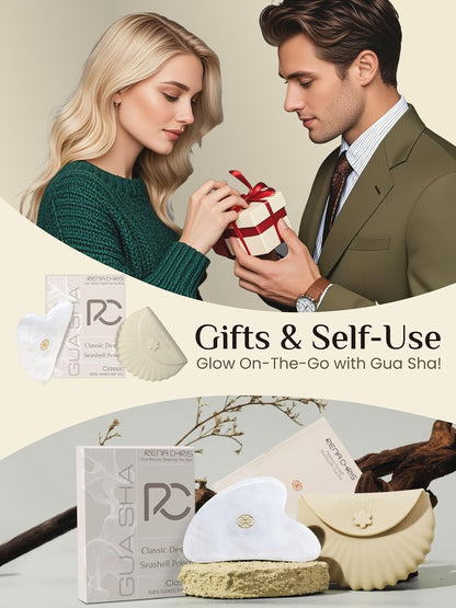 Rena Chris Gua Sha Facial Tools, Stainless Steel Guasha Tool for Acupuncture, Manual Massage Tool for Jawline Sculpting and Puffiness Reducing, Gua Sha Facial Massage Tool, Skin-Care Gift (Silver) | Face Massage Tool for Jawline Sculpting, Puffiness