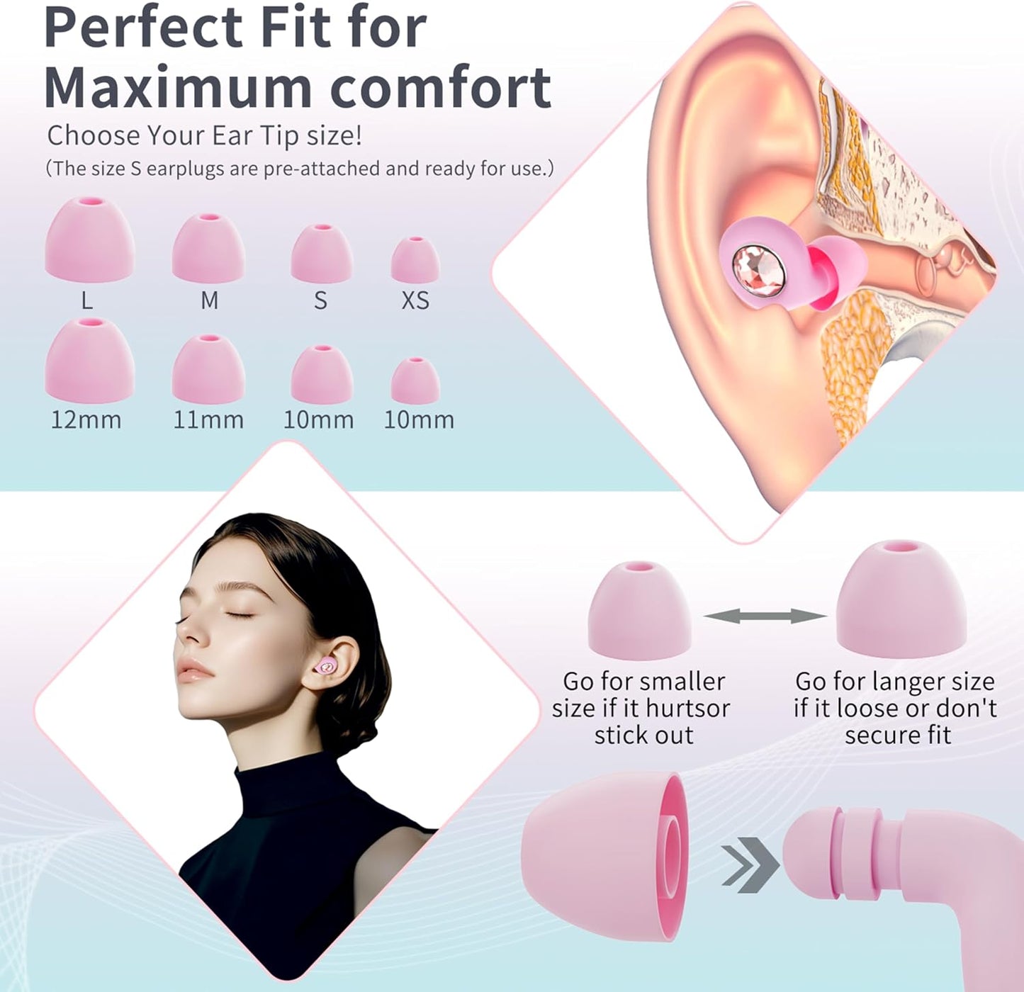 Ear Plugs for Sleeping Noise Cancelling Reusable Silicon Ear Plugs for Noise Reduction & Snoring, Concerts, Sider Sleepers Airplane Earplugs with 8 Ear Tips and Small Box Silicone Earplugs (Black)